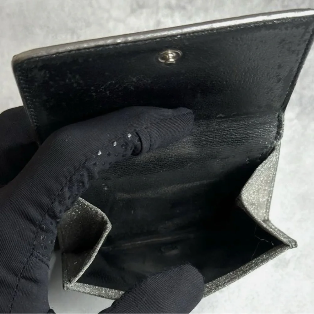 BALENCIAGA Silver/Gray Glitte Everyday Mini leather Wallet, EUC